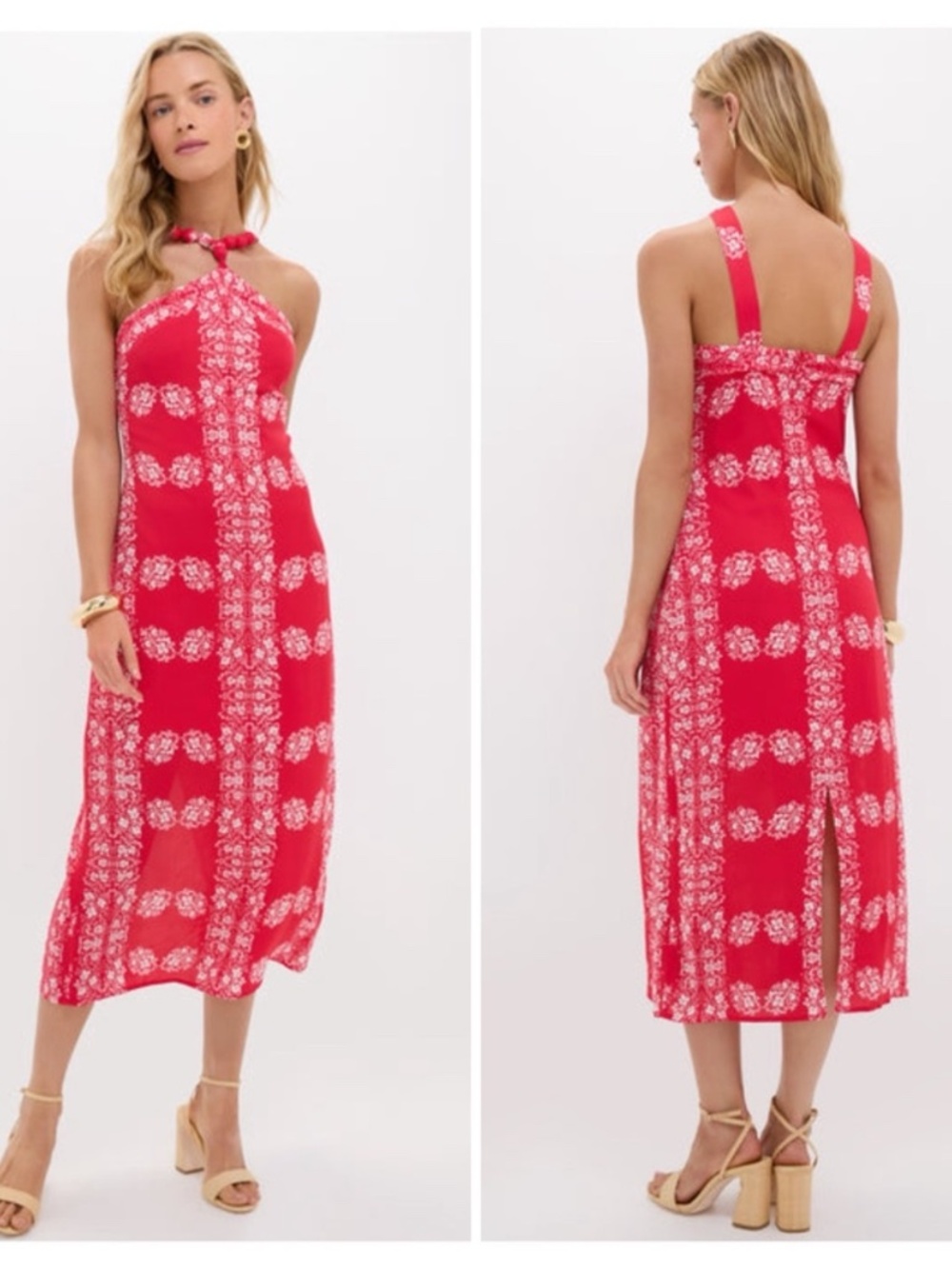 Tuckernuck Hyacinth House Red Floral Wauwinet Maxi Dress Halter Strap Size Small - Picture 2 of 5